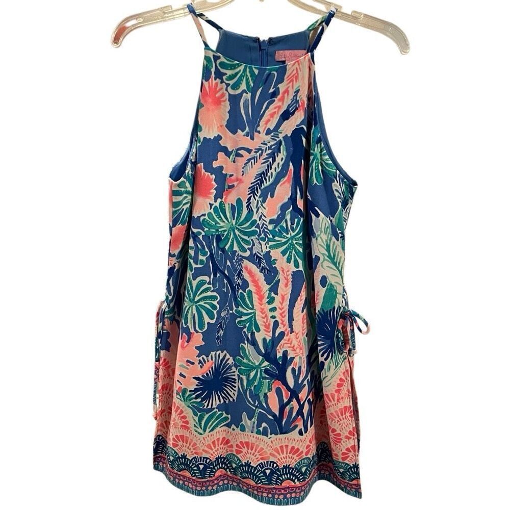 Lilly Pulitzer Womens Pearl Romper 0 Jet Stream Coral Reef Resortwear Vacay